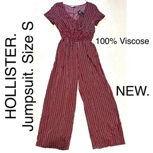 HOLLISTER Jumpsuit Striped V-Neck Wide Leg Spring Summer Outfit Pockets